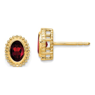 14K Yellow Gold Garnet Oval Stud Earrings