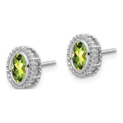 10K White Gold Peridot Oval Stud Earrings – view 3