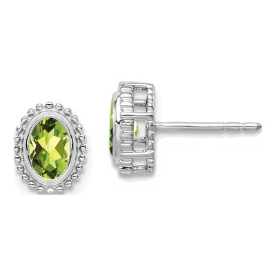 10K White Gold Peridot Oval Stud Earrings
