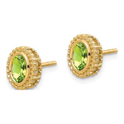 10K Yellow Gold Peridot Oval Stud Earrings – view 3
