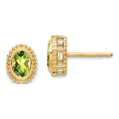 10K Yellow Gold Peridot Oval Stud Earrings
