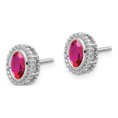 14K White Gold Ruby Oval Stud Earrings – view 2