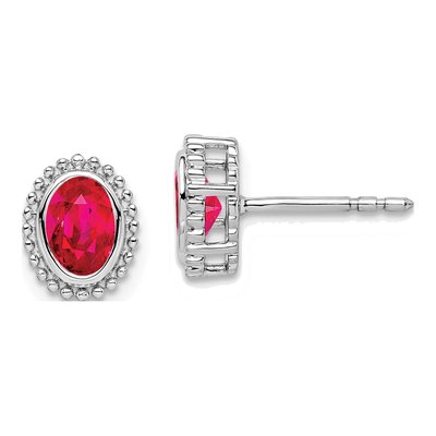 14K White Gold Ruby Oval Stud Earrings