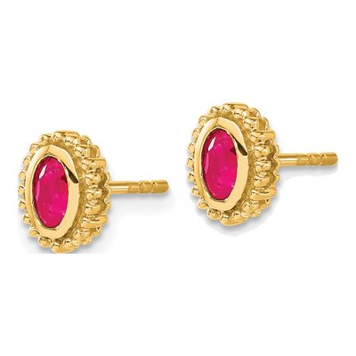 14K Yellow Gold Ruby Oval Stud Earrings – view 2