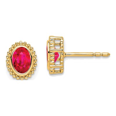 14K Yellow Gold Ruby Oval Stud Earrings