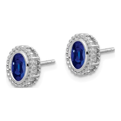 14K White Gold Sapphire Oval Stud Earrings – view 2