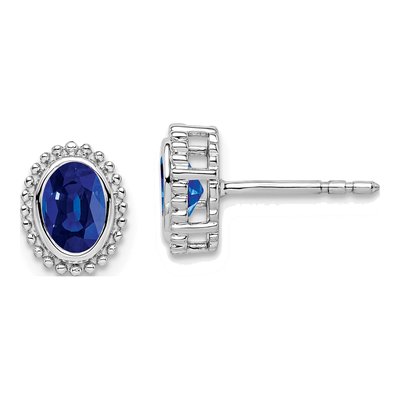 14K White Gold Sapphire Oval Stud Earrings