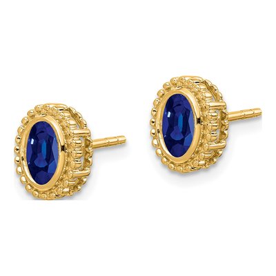 14K Yellow Gold Sapphire Oval Stud Earrings – view 2