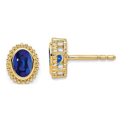 14K Yellow Gold Sapphire Oval Stud Earrings