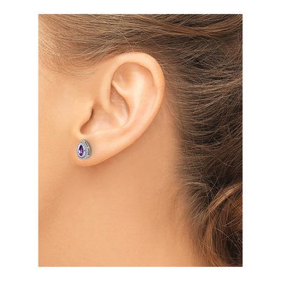 14K White Gold Pear Amethyst Post Earrings – view 3