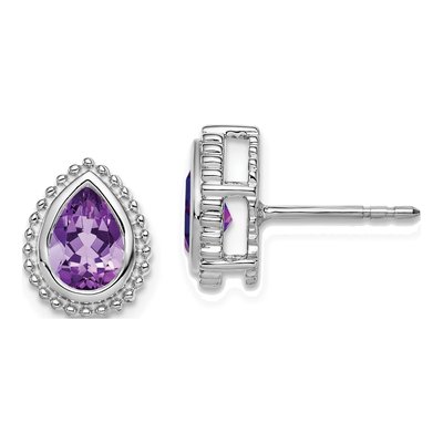 14K White Gold Amethyst Pear Stud Earrings