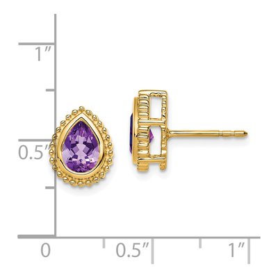 14K Yellow Gold Amethyst Pear Stud Earrings – view 4