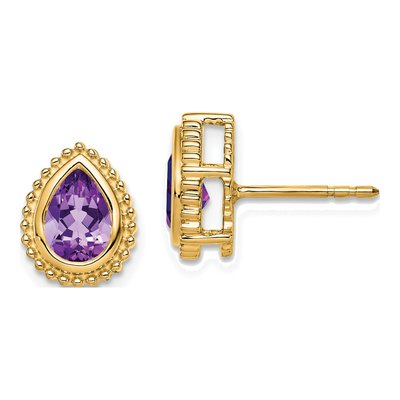 14K Yellow Gold Amethyst Pear Stud Earrings