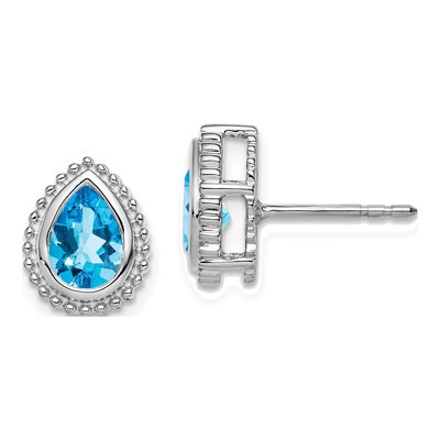 14K White Gold Swiss Blue Topaz Pear Stud Earrings