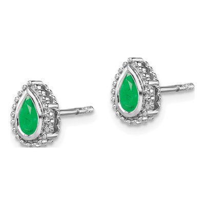 14K White Gold Emerald Pear Stud Earrings – view 2