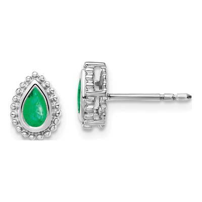 14K White Gold Emerald Pear Stud Earrings