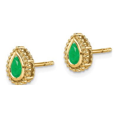 14K Yellow Gold Emerald Pear Stud Earrings – view 2