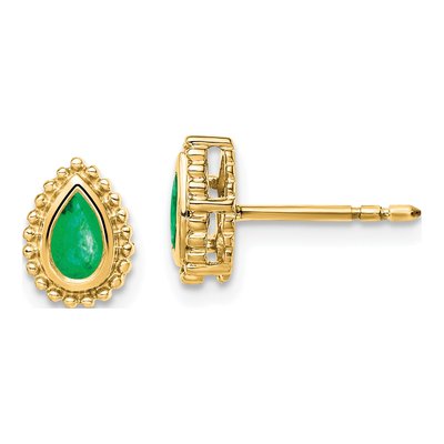 14K Yellow Gold Emerald Pear Stud Earrings