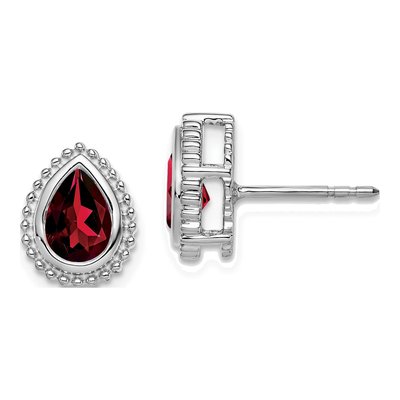 14K White Gold Garnet Pear Stud Earrings