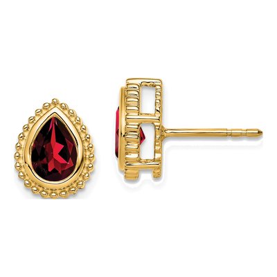 14K Yellow Gold Garnet Pear Stud Earrings