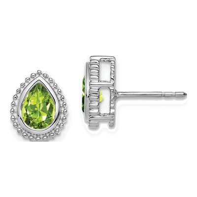 14K White Gold Peridot Pear Stud Earrings