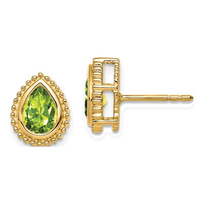 14K Yellow Gold Peridot Pear Stud Earrings