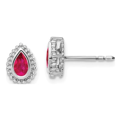 14K White Gold Ruby Pear Stud Earrings