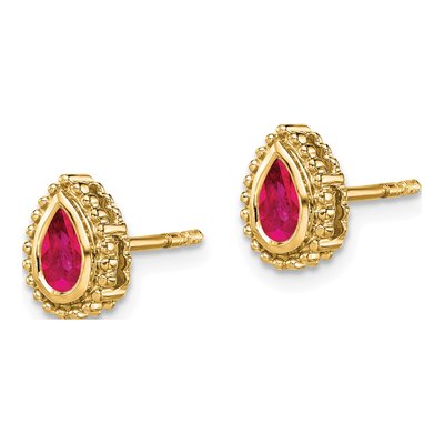 14K Yellow Gold Ruby Pear Stud Earrings – view 2