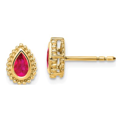 14K Yellow Gold Ruby Pear Stud Earrings