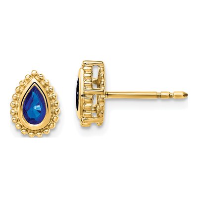 14K Yellow Gold Sapphire Pear Stud Earrings
