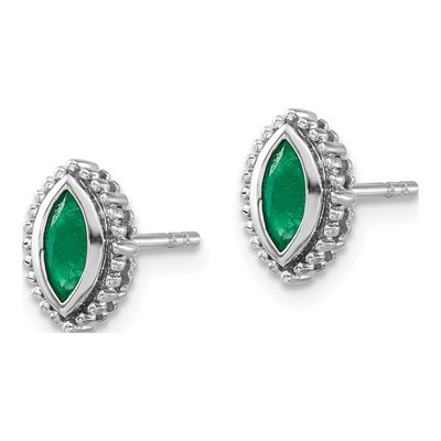 14K White Gold Emerald Marquise Stud Earrings – view 2