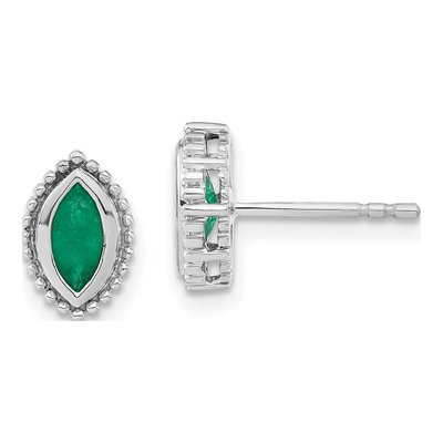 14K White Gold Emerald Marquise Stud Earrings