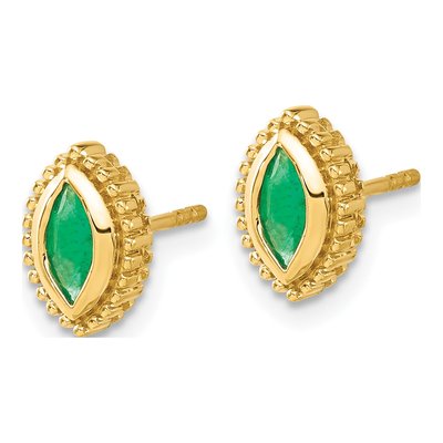 14K Yellow Gold Emerald Marquise Stud Earrings – view 2