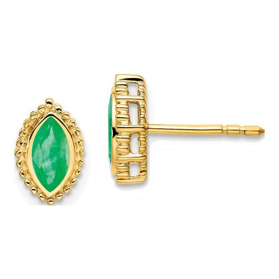 14K Yellow Gold Emerald Marquise Stud Earrings