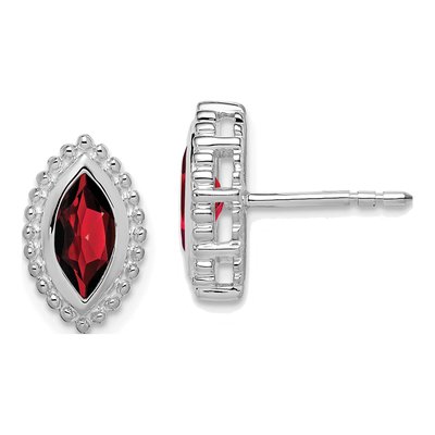 14K White Gold Garnet Marquise Stud Earrings