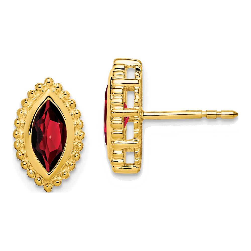 14K Yellow Gold Garnet Marquise Stud Earrings