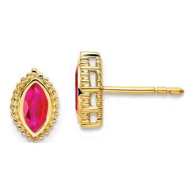 14K Yellow Gold Ruby Marquise Stud Earrings
