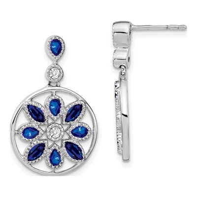14K White Gold 1/8 ct tw Sapphire & Diamond Dangle Earrings
