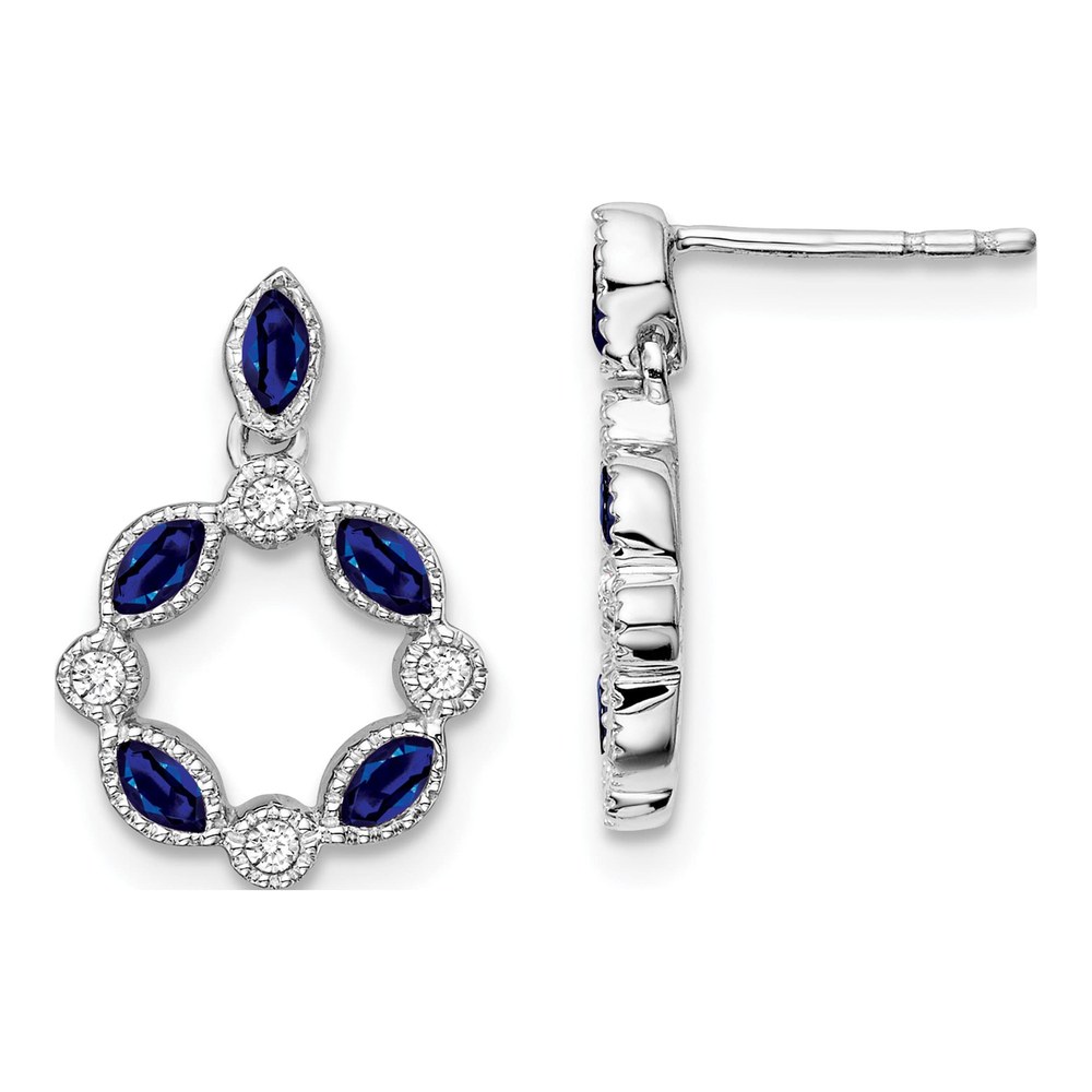 14K White Gold 1/10 ct tw Sapphire & Diamond Dangle Earrings