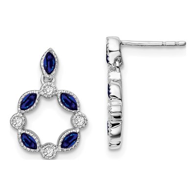 14K White Gold 1/10 ct tw Sapphire & Diamond Dangle Earrings