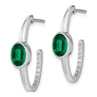 14K White Gold 1/6 ct tw 24mm Lab-Created Emerald & Diamond J- Hoop Earrings – view 2