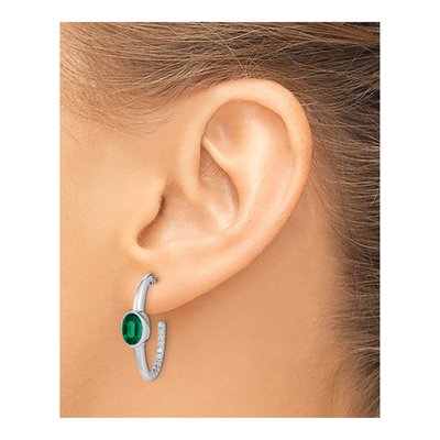 14K White Gold 1/6 ct tw 24mm Lab-Created Emerald & Diamond J- Hoop Earrings – view 3