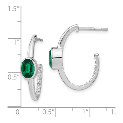 14K White Gold 1/6 ct tw 24mm Lab-Created Emerald & Diamond J- Hoop Earrings – view 4