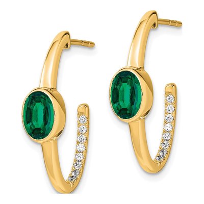 14K Yellow Gold 1/6 ct tw 24mm Lab-Created Emerald & Diamond J- Hoop Earrings – view 2
