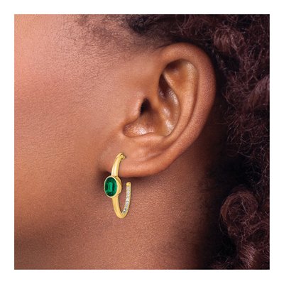 14K Yellow Gold 1/6 ct tw 24mm Lab-Created Emerald & Diamond J- Hoop Earrings – view 3