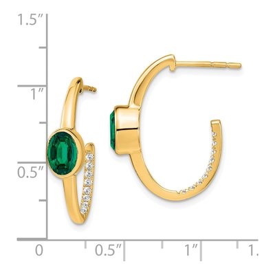 14K Yellow Gold 1/6 ct tw 24mm Lab-Created Emerald & Diamond J- Hoop Earrings – view 4