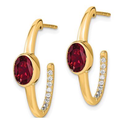 14K Yellow Gold 1/6 ct tw 24mm Lab-Created Ruby & Diamond J- Hoop Earrings – view 2