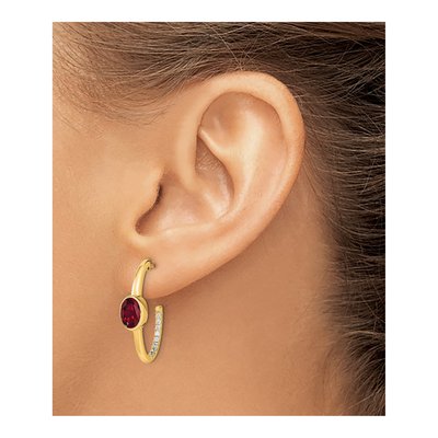 14K Yellow Gold 1/6 ct tw 24mm Lab-Created Ruby & Diamond J- Hoop Earrings – view 3