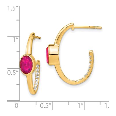 14K Yellow Gold 1/6 ct tw 24mm Lab-Created Ruby & Diamond J- Hoop Earrings – view 4