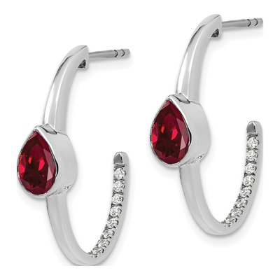 14K White Gold 1/6 ct tw 25mm Lab-Created Ruby & Diamond J- Hoop Earrings – view 2